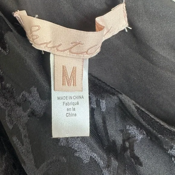 Hutch Black Floral Burnout Velvet One Shoulder Ruched Midi Dress M - Picture 5 of 11